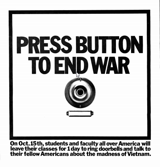 "Press Buttom to End War" post from 1969-1970