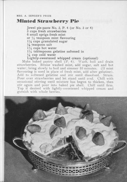 c.1930s Recipe for "Minted Strawberry Pie"
