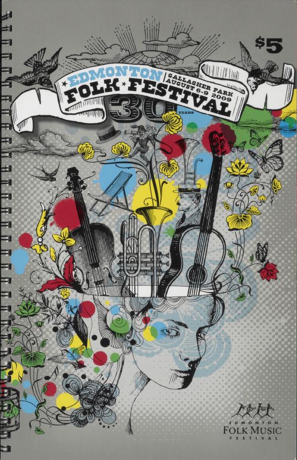 Edmonton Folk Music Program from 2009, featuring music-themed graphic art.