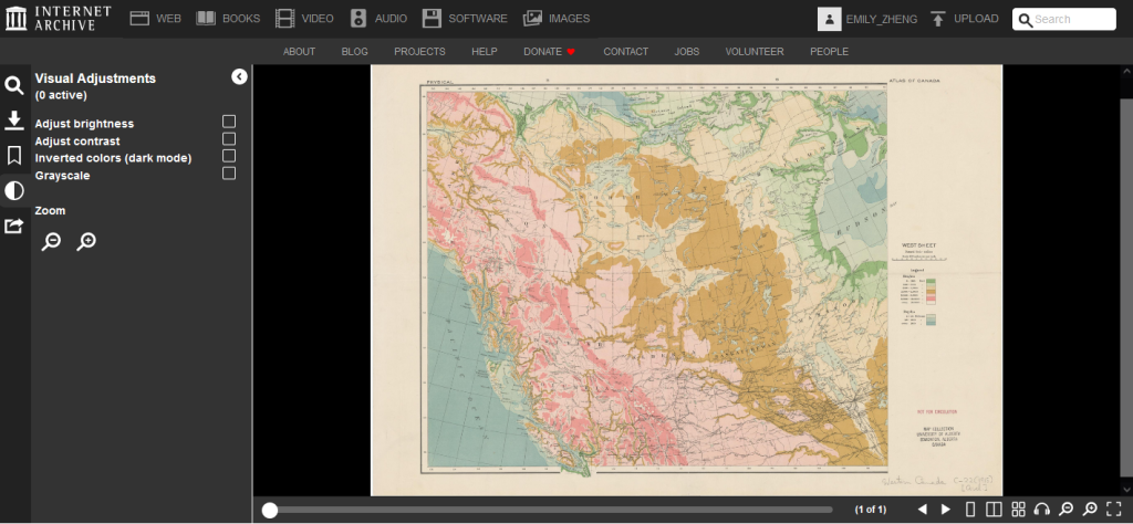 Screen capture of a topographic map of western Canada, displaying some new usability features.
