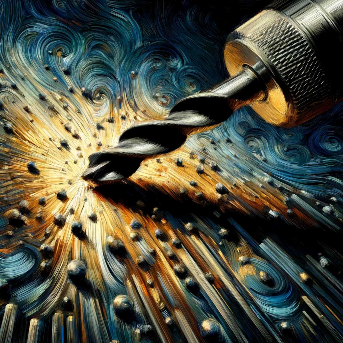 Artistic rendering of Friction Stir Welding with a swirling Van Gogh-inspired background.